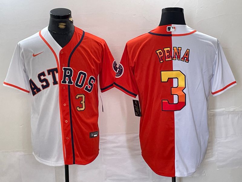 Men Houston Astros #3 Pena White orange Nike 2024 MLB Jersey style 2